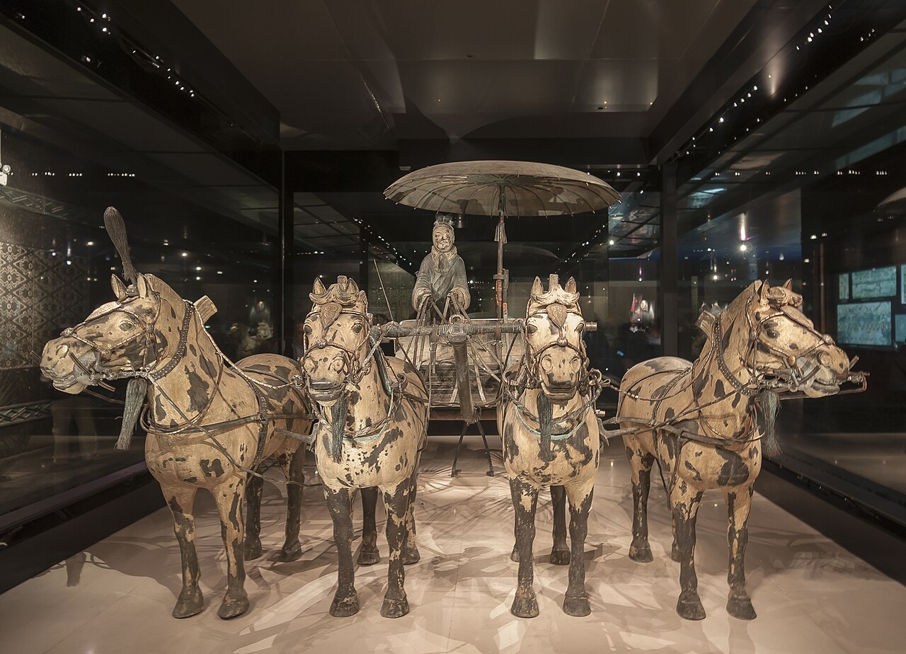 A bronze chariot with four horses and its driver, on display at the Terracotta Army Museum in Xi’an